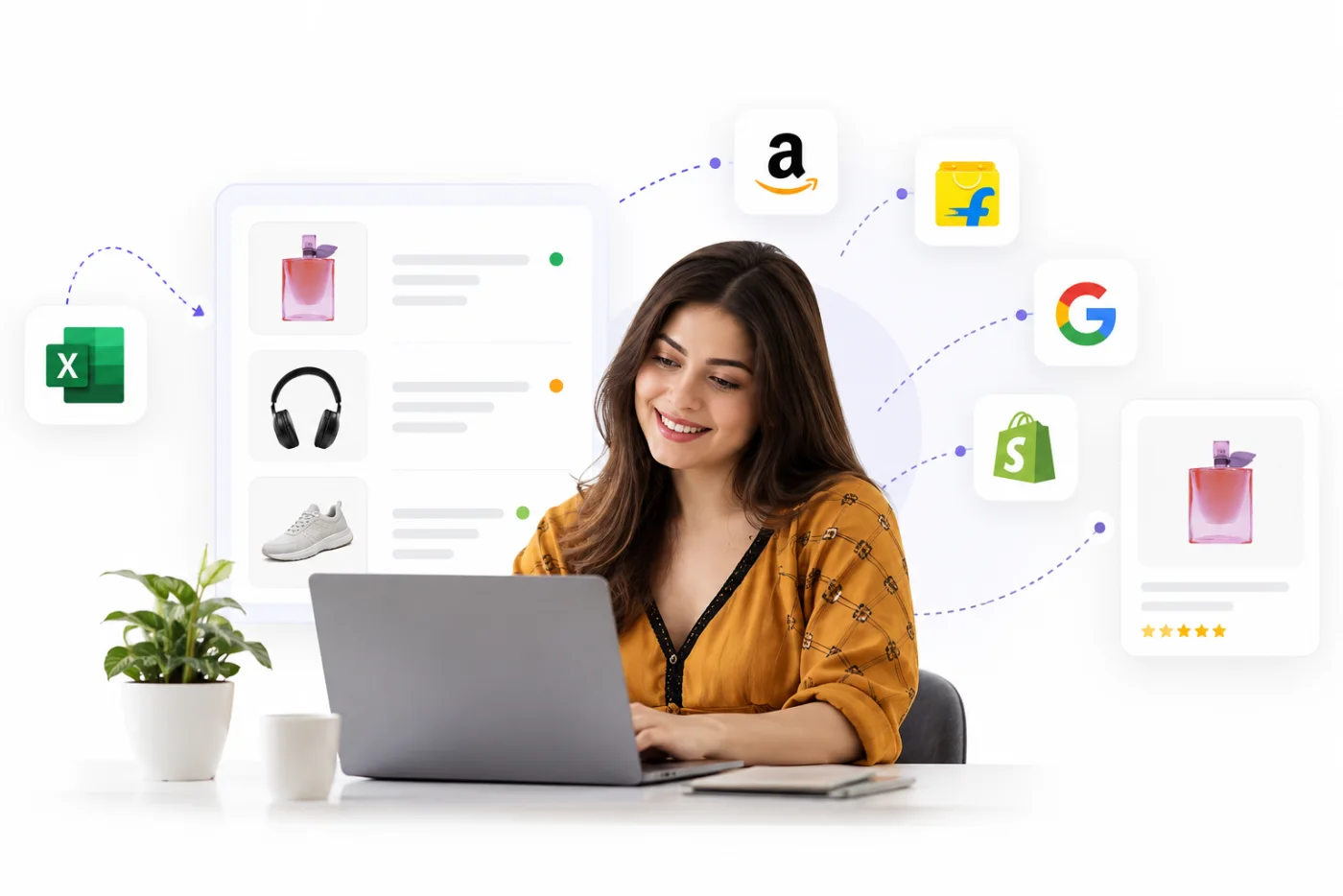 Illustration of one product catalogue branching out to different channels